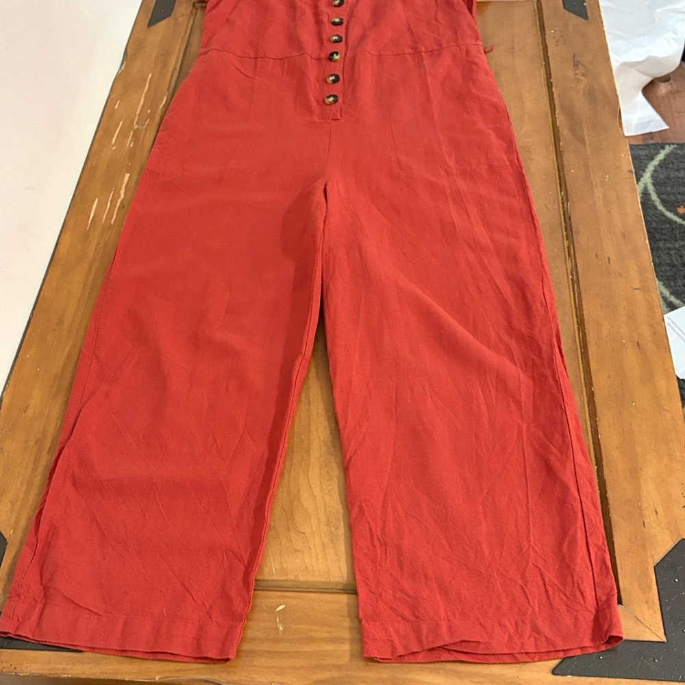 Madewell Linen Brick Red Jumpsuit Size 6 - Picture 5 of 11